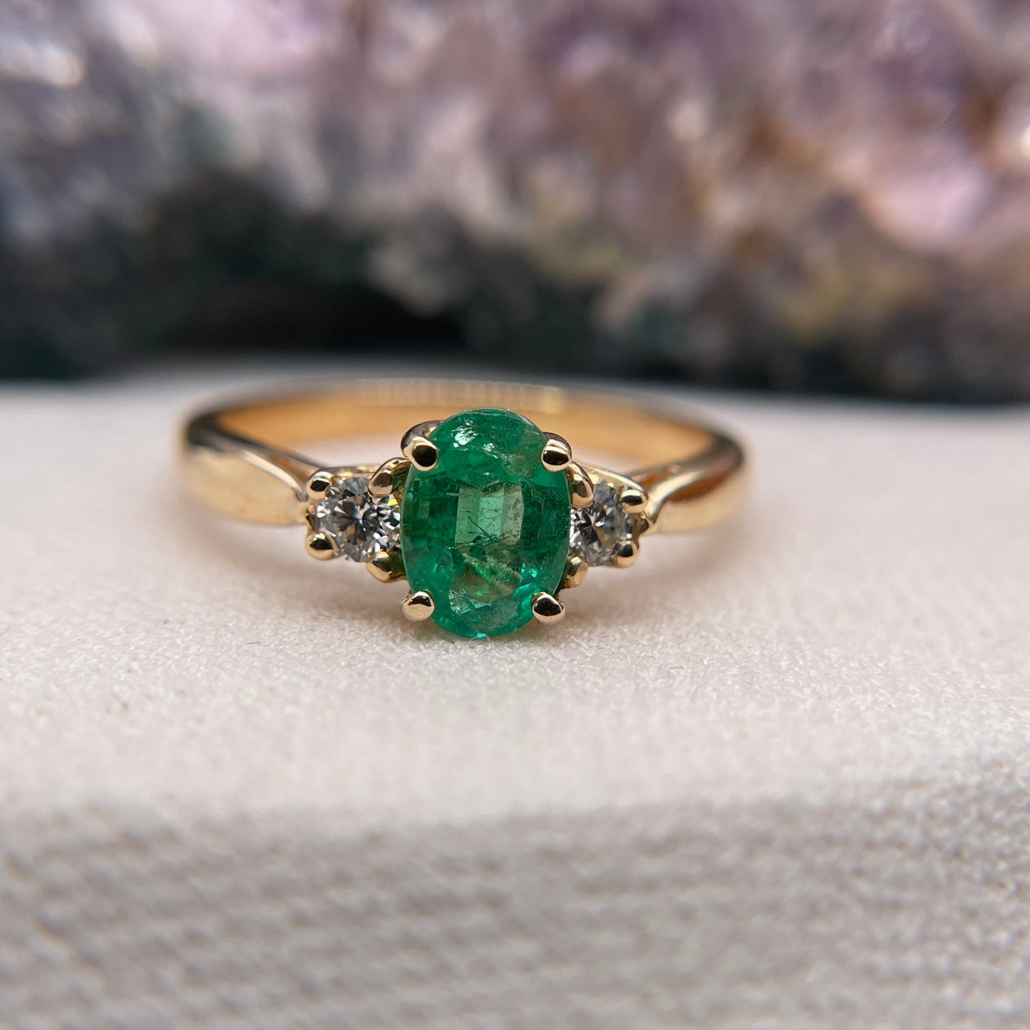 14K Yellow Gold Emerald Ring with Diamond