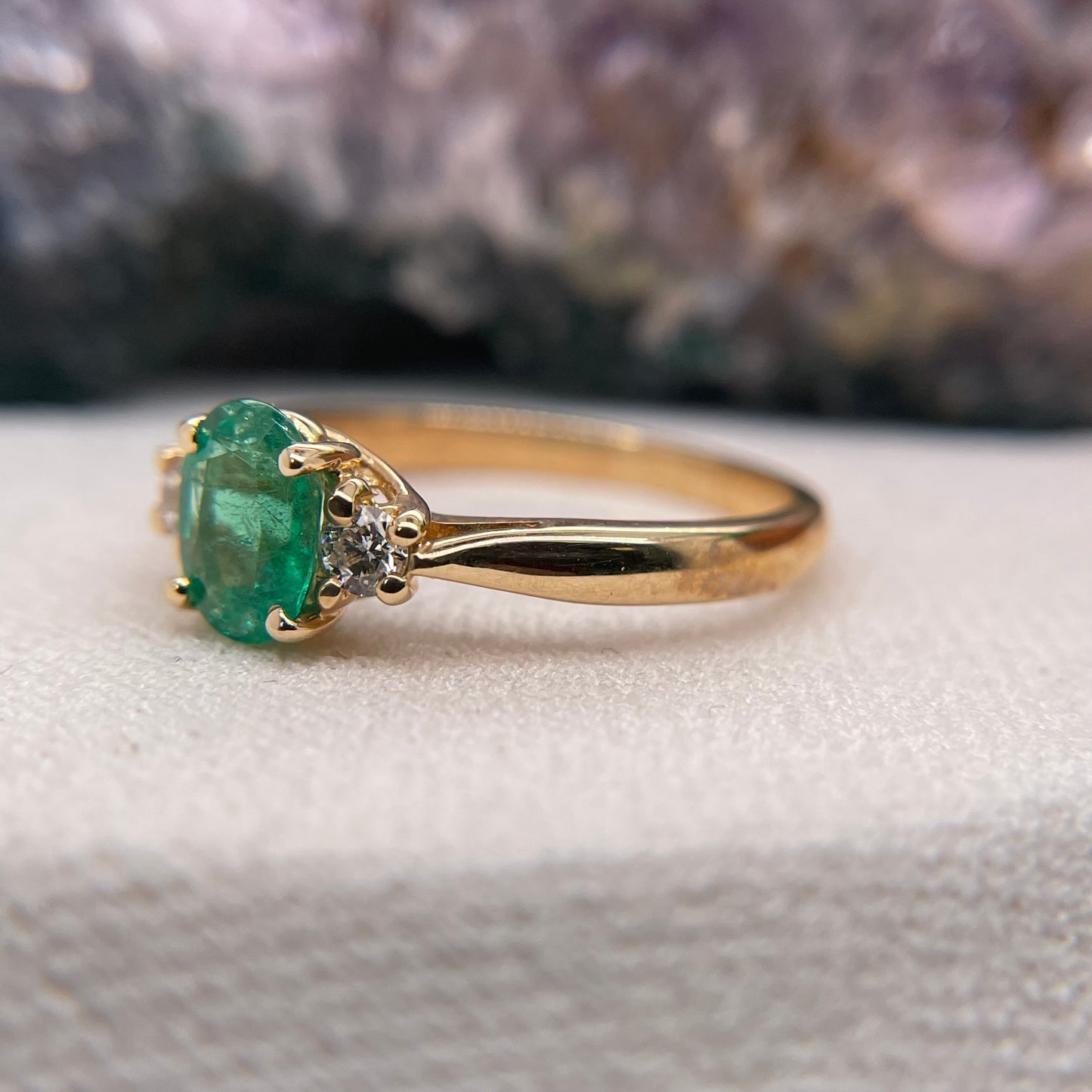 14K Yellow Gold Emerald Ring with Diamond
