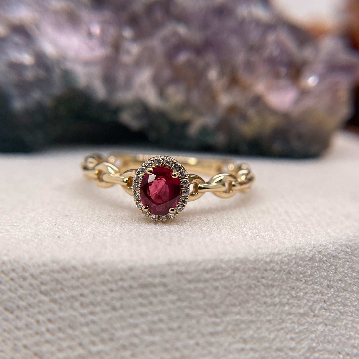 14K Yellow Gold Ruby Ring with Diamond