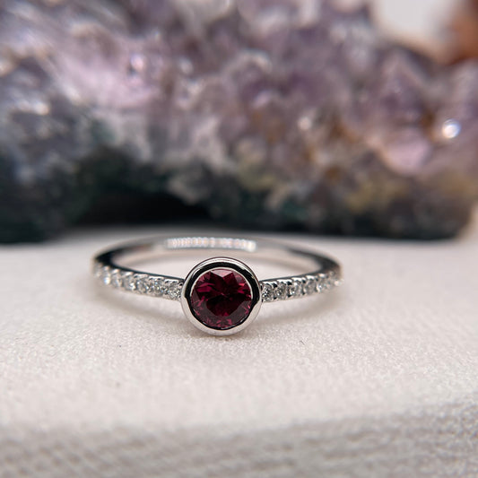 14K White Gold Ruby Ring with Diamond