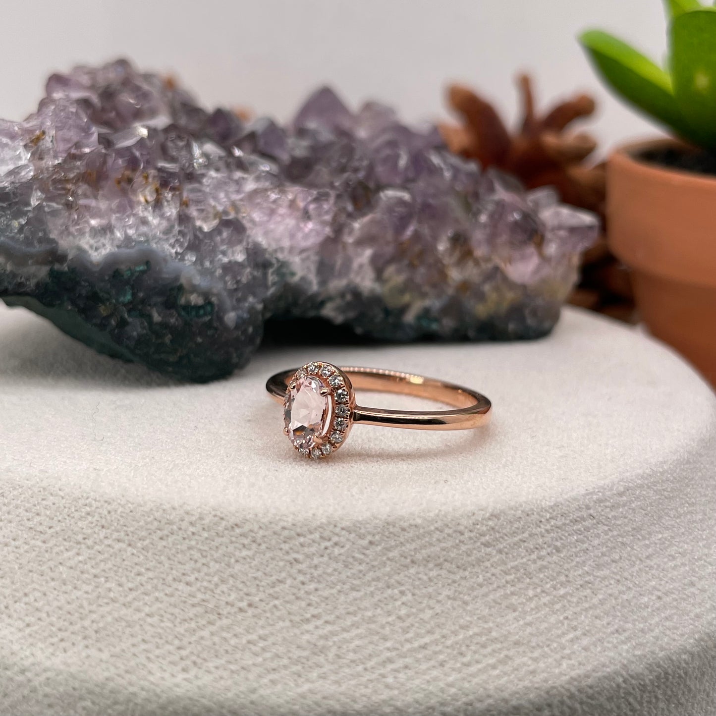 14K Rose Gold Morganite Ring with Diamond