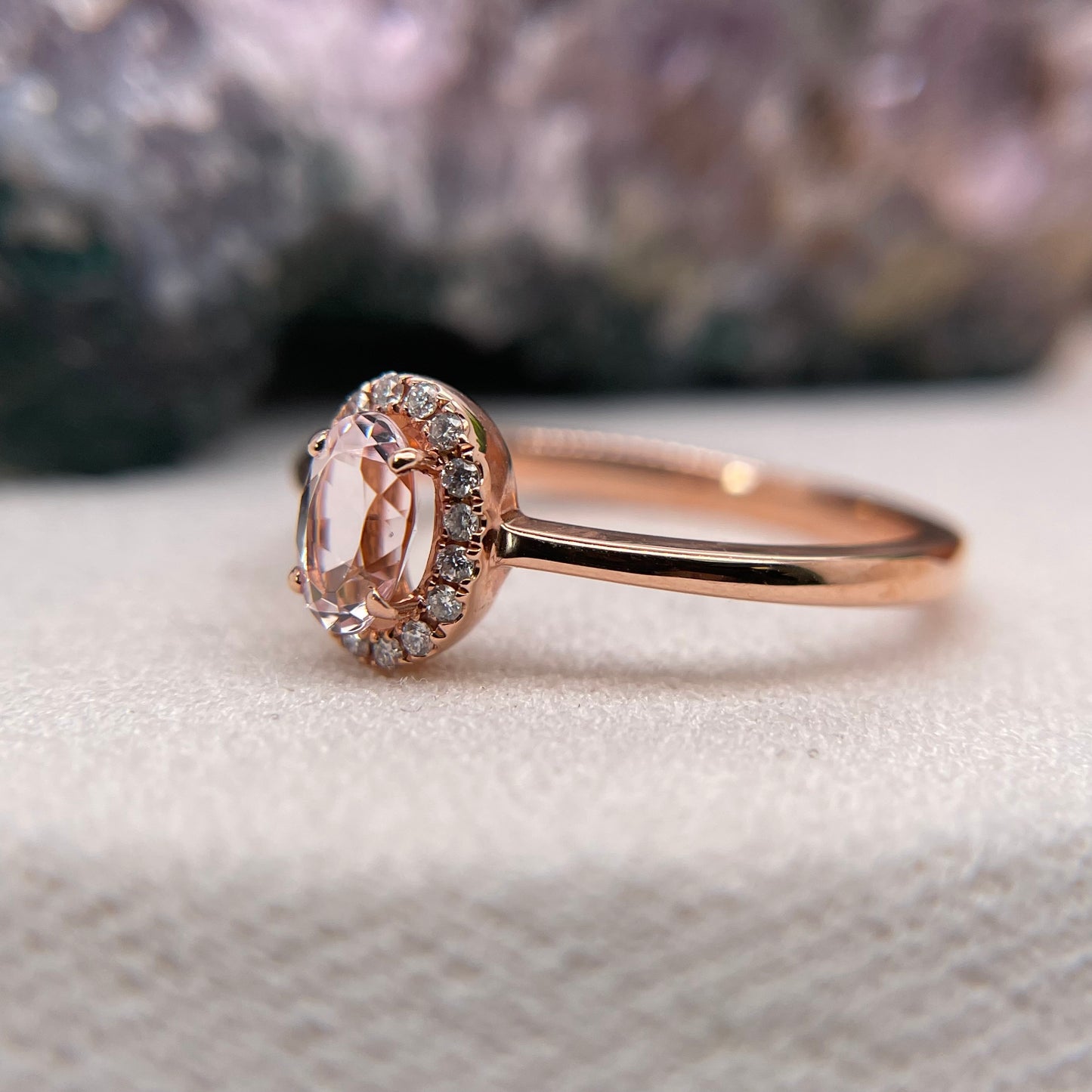 14K Rose Gold Morganite Ring with Diamond