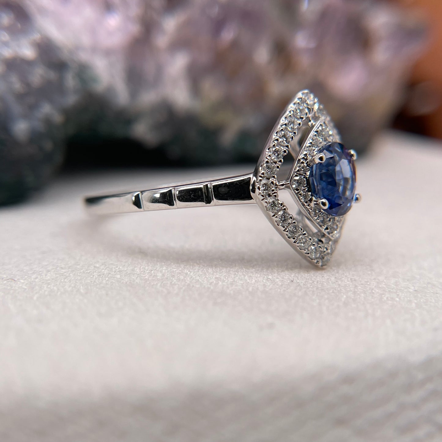 14K White Gold Sapphire Ring with Diamond