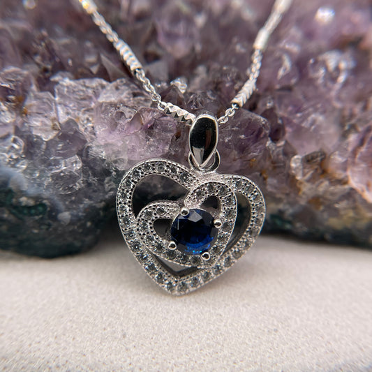 925 Sterling Silver Colorstone Heart Necklace