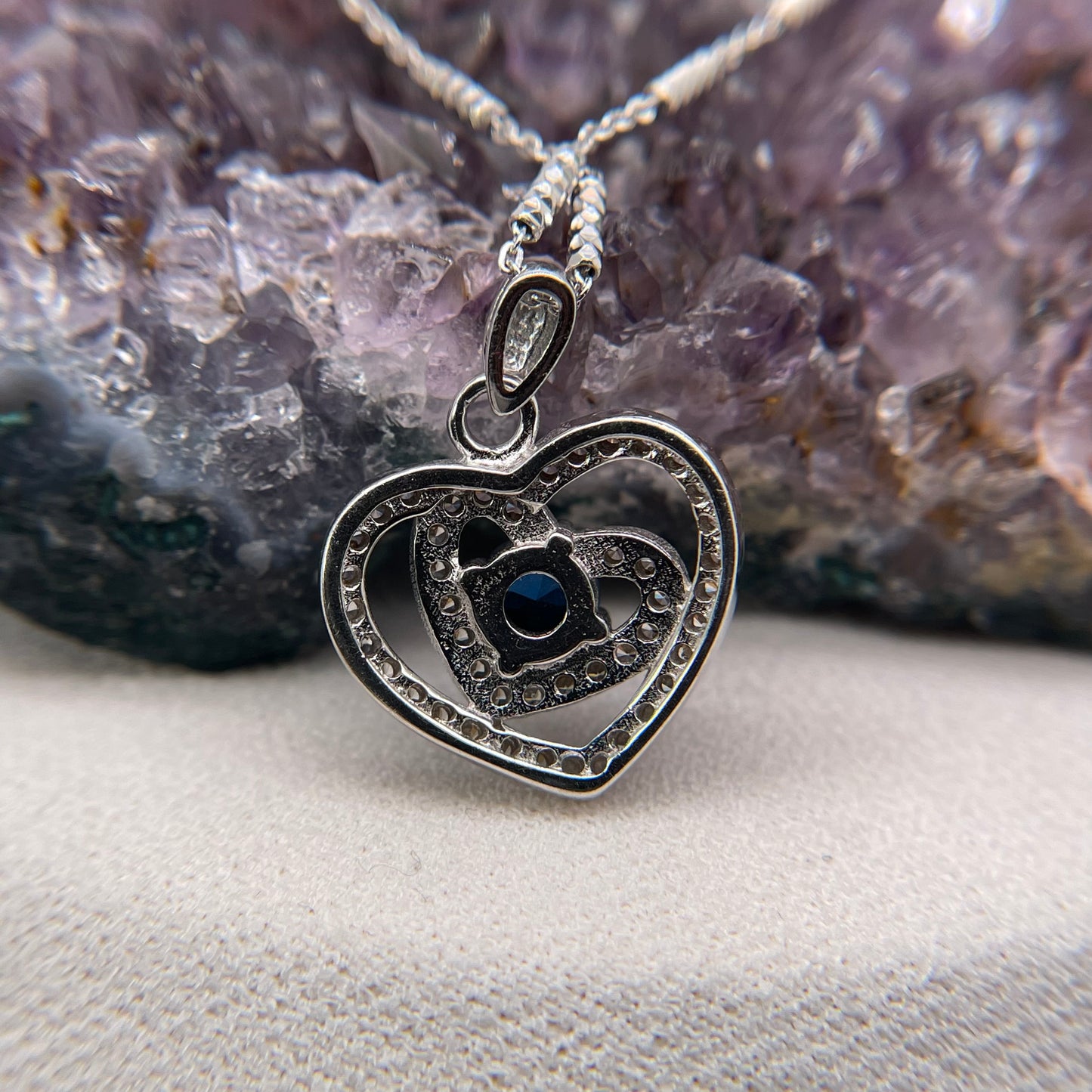 925 Sterling Silver Colorstone Heart Necklace