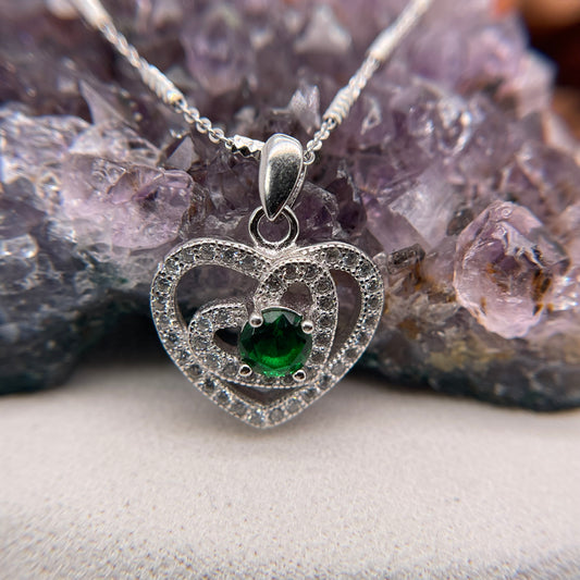 925 Sterling Silver Colorstone Heart Necklace