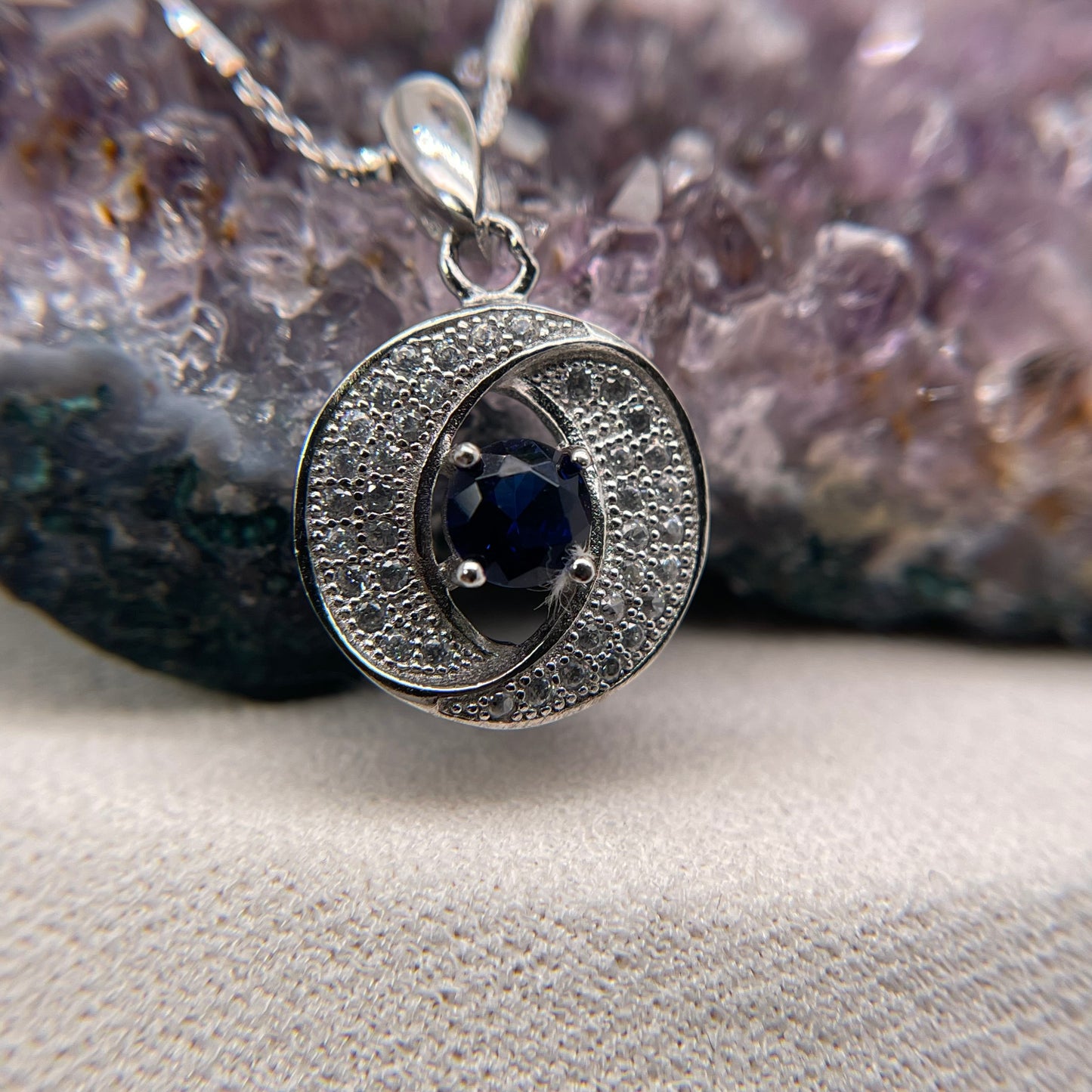 925 Sterling Silver Colorstone Circle Necklace