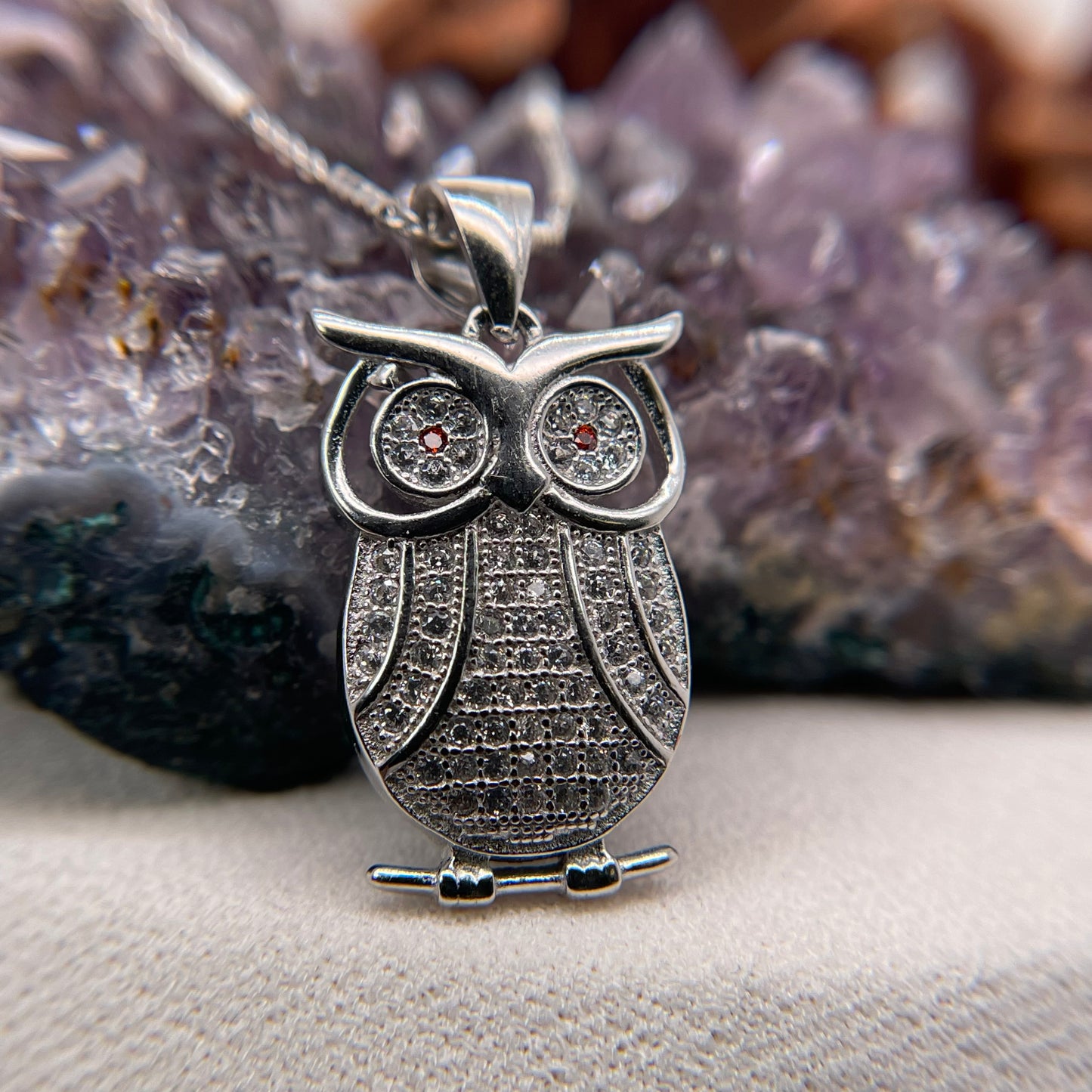 Owl Silver 925 Sterling Silver Colorstone Necklace
