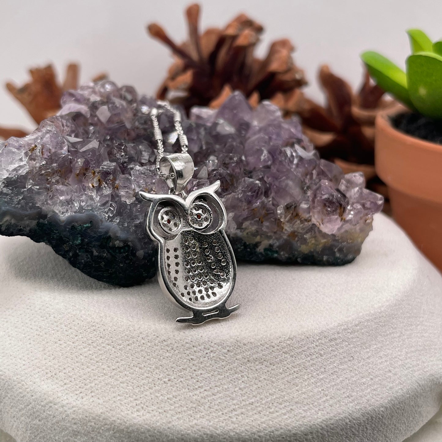 Owl Silver 925 Sterling Silver Colorstone Necklace