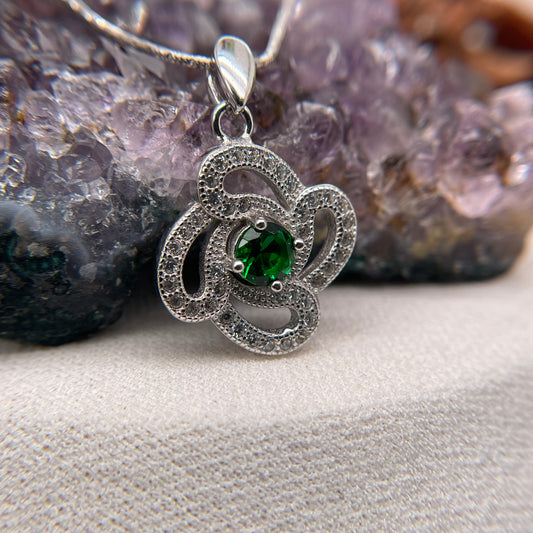 925 Sterling Silver Colorstone Flower Necklace