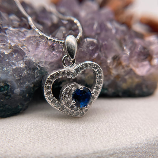 925 Sterling Silver Colorstone Heart Necklace