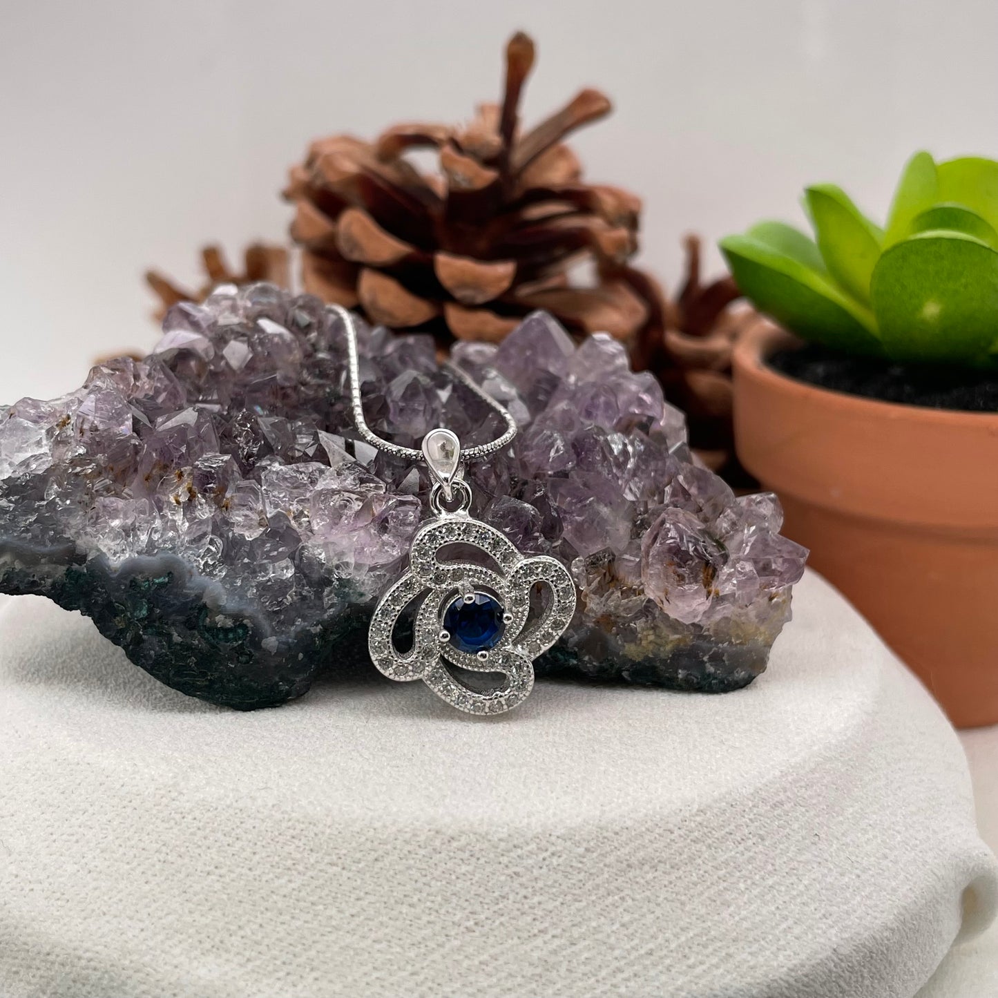925 Sterling Silver Colorstone Flower Necklace