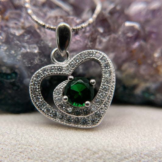 925 Sterling Silver Colorstone Heart Necklace