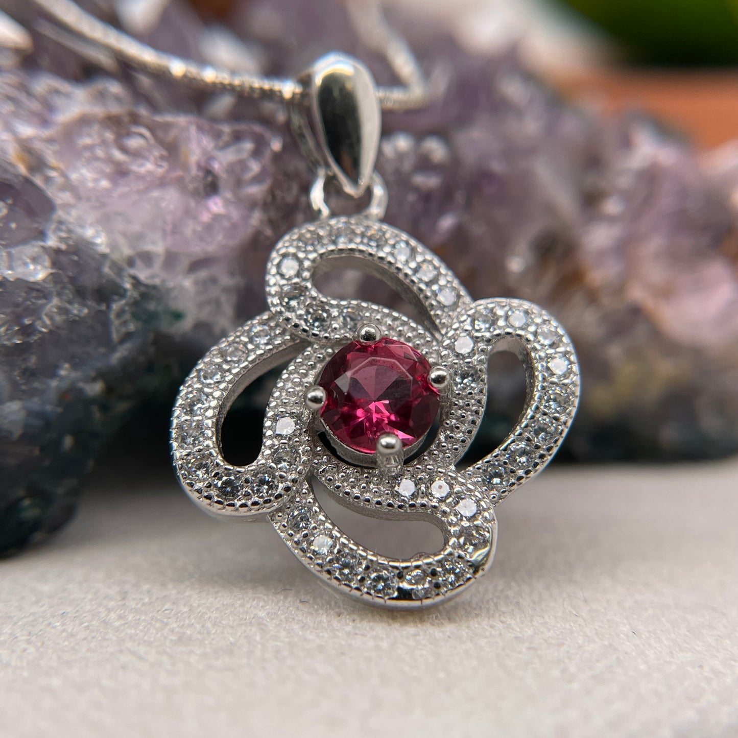 925 Sterling Silver Colorstone Flower Necklace