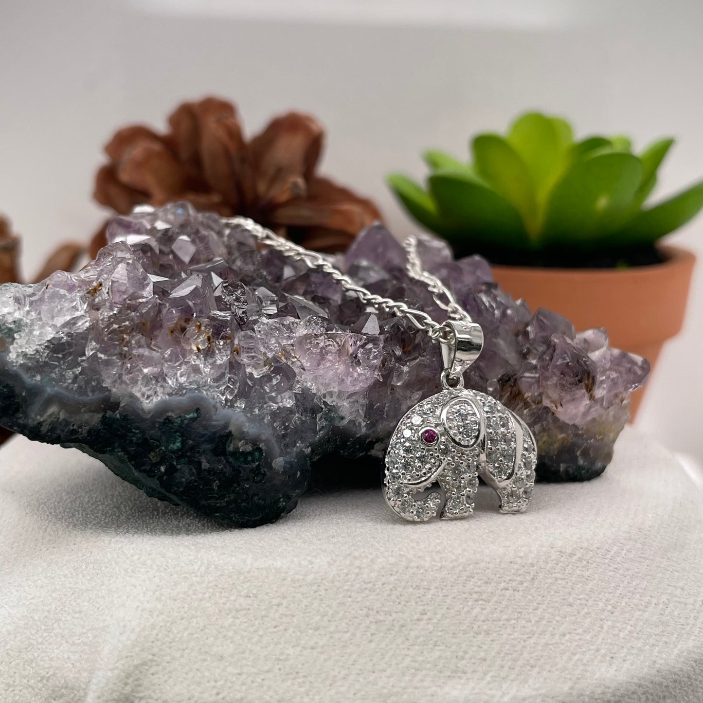 925 Sterling Silver Elephant Colorstone Necklace