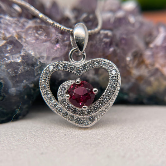 925 Sterling Silver Heart Colorstone Necklace