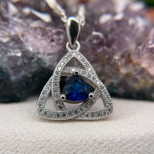 Triangle Blue Stone Silver Pendant 925 Sterling Silver Necklace