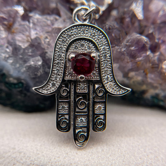 Hamsa Colorstone Silver Pendant 925 Sterling Silver Hamsa Colorstone Necklace