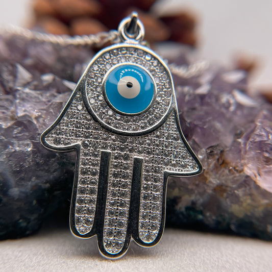 Hamsa Colorstone Silver Pendant 925 Sterling Silver Hamsa Colorstone Necklace