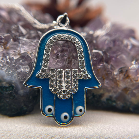 Hamsa Colorstone Silver Pendant 925 Sterling Silver Hamsa Colorstone Necklace