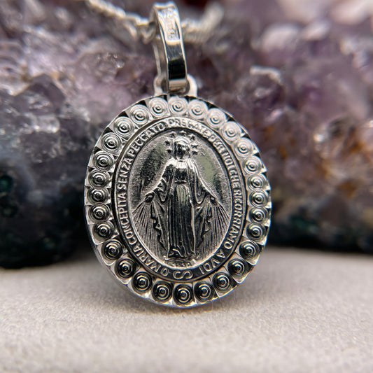 Virgin Mary Silver Pendant 925 Sterling Silver Virgin Mary Necklace