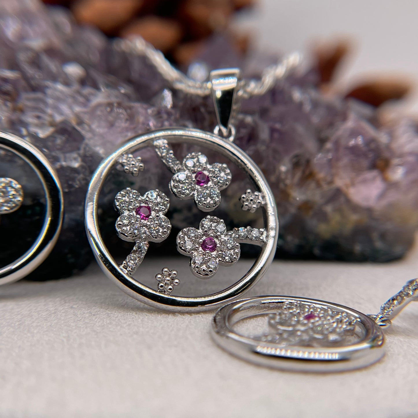 Virgin Flower Earrings & Pendant 925 Sterling Silver Flower Earrings & Necklace