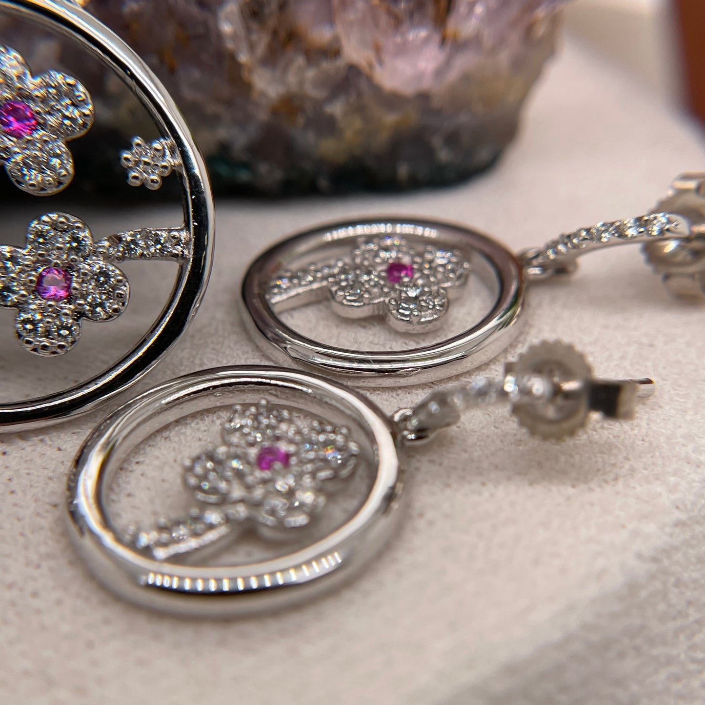 Virgin Flower Earrings & Pendant 925 Sterling Silver Flower Earrings & Necklace