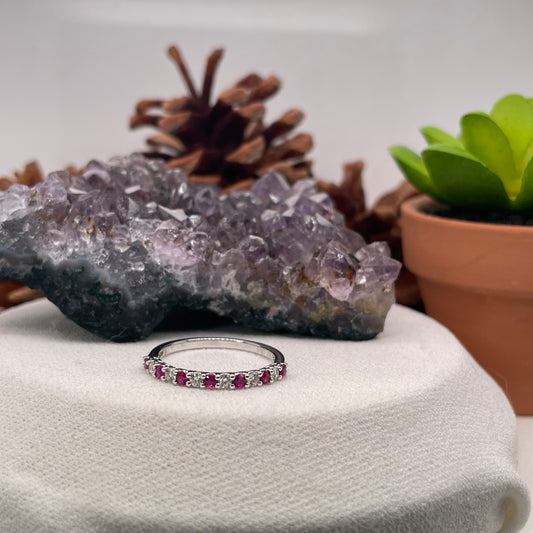 14K White Gold Ruby Ring with Diamond