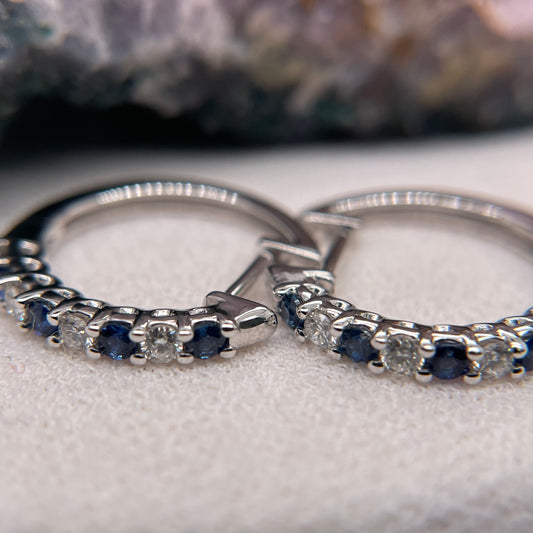 14K White Gold Sapphire Earrings with Diamond