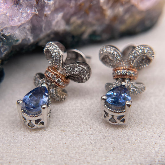 14K White Gold Sapphire Earrings with Diamond