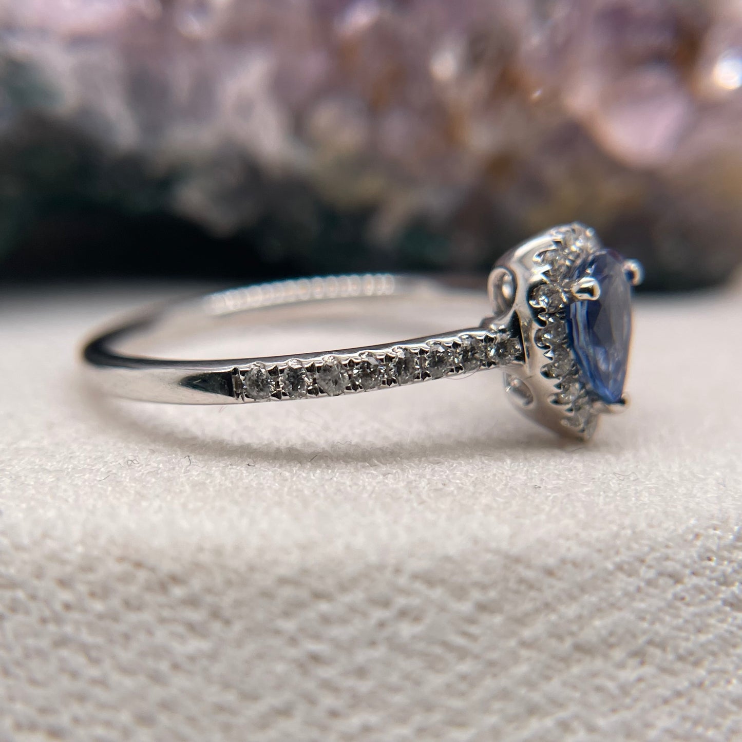 14K White Gold Sapphire Ring with Diamond