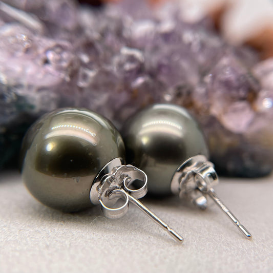14K White Gold Tahitian Pearl Earrings