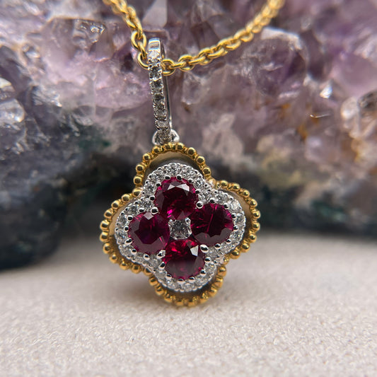 18K Yellow  Gold Ruby Pendant with Diamond
