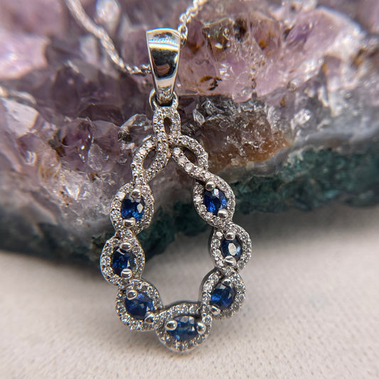 14K White Gold Sapphire Pendant with Diamond