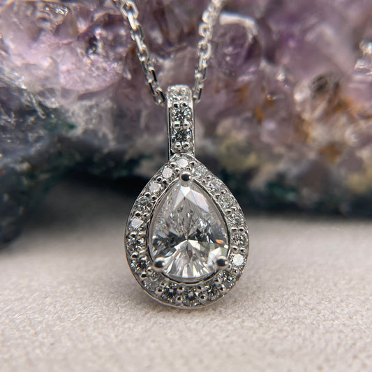 14K White Gold Diamond Pendant,1CT Diamond