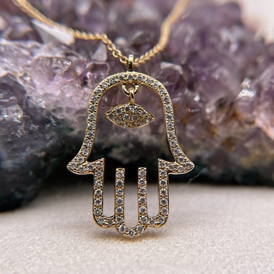 14K Gold Hamsa Pendant with Diamond