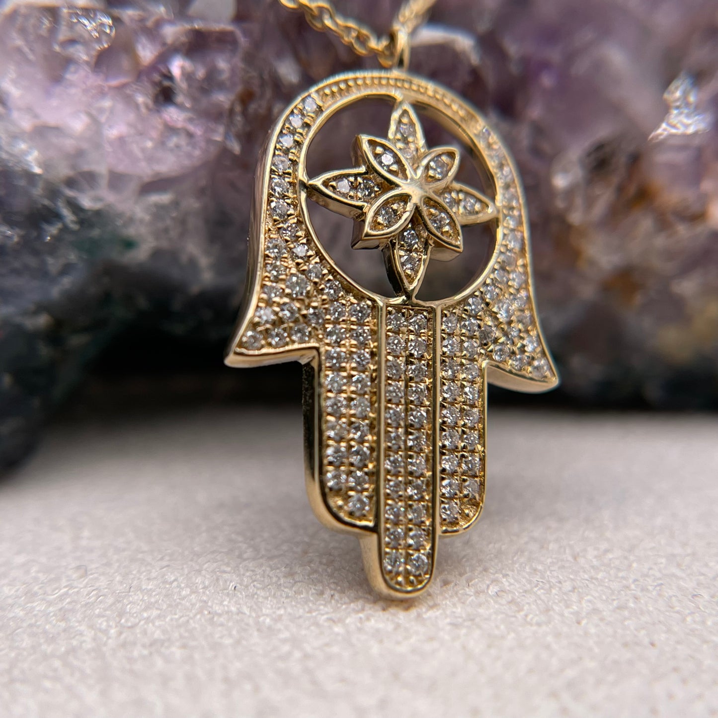 14K Gold Hamsa Pendant with Diamond