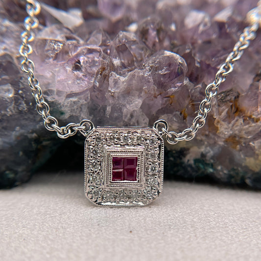 14K White Gold Ruby Pendant with Diamond