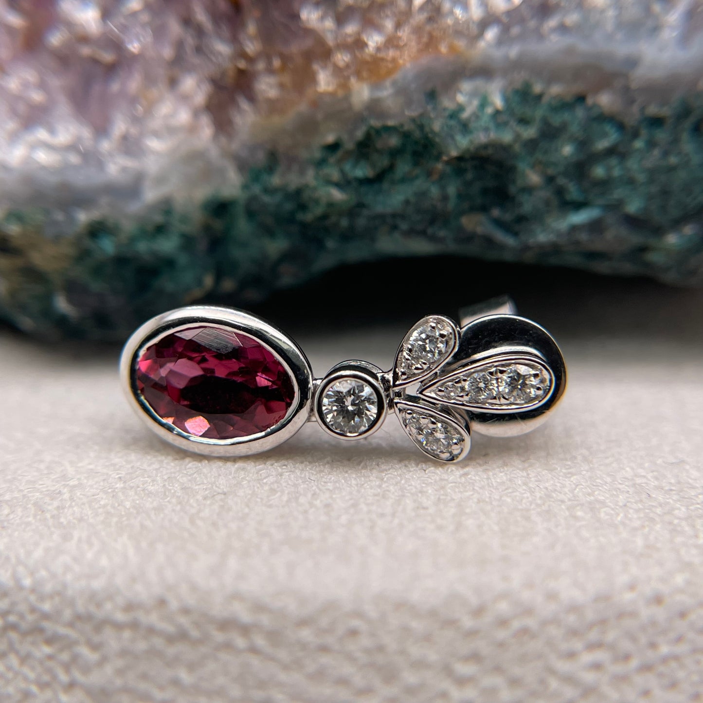 14K White Gold Pink Sapphire Earrings with Diamond