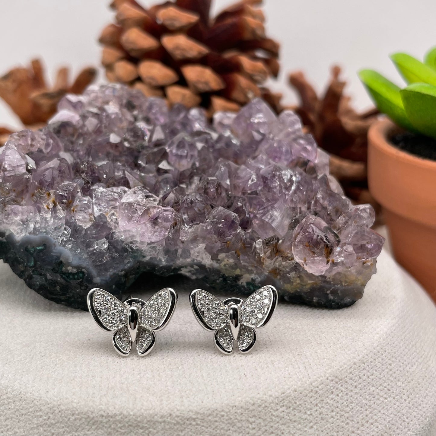 14K White Gold Butterfly Earrings with Diamond