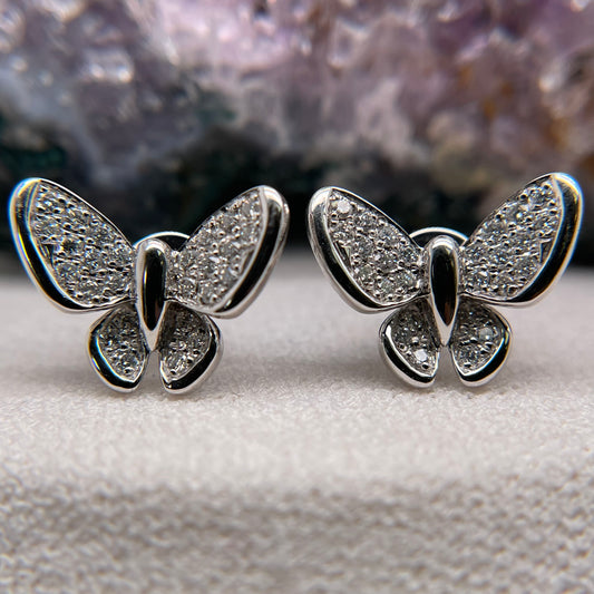 14K White Gold Butterfly Earrings with Diamond