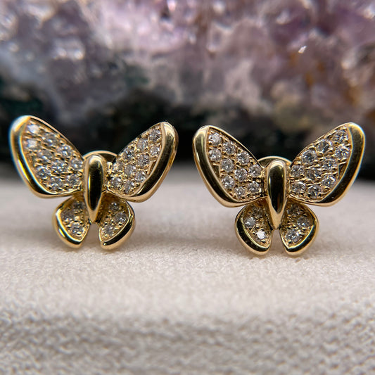 14K Gold Butterfly Earrings with Diamond