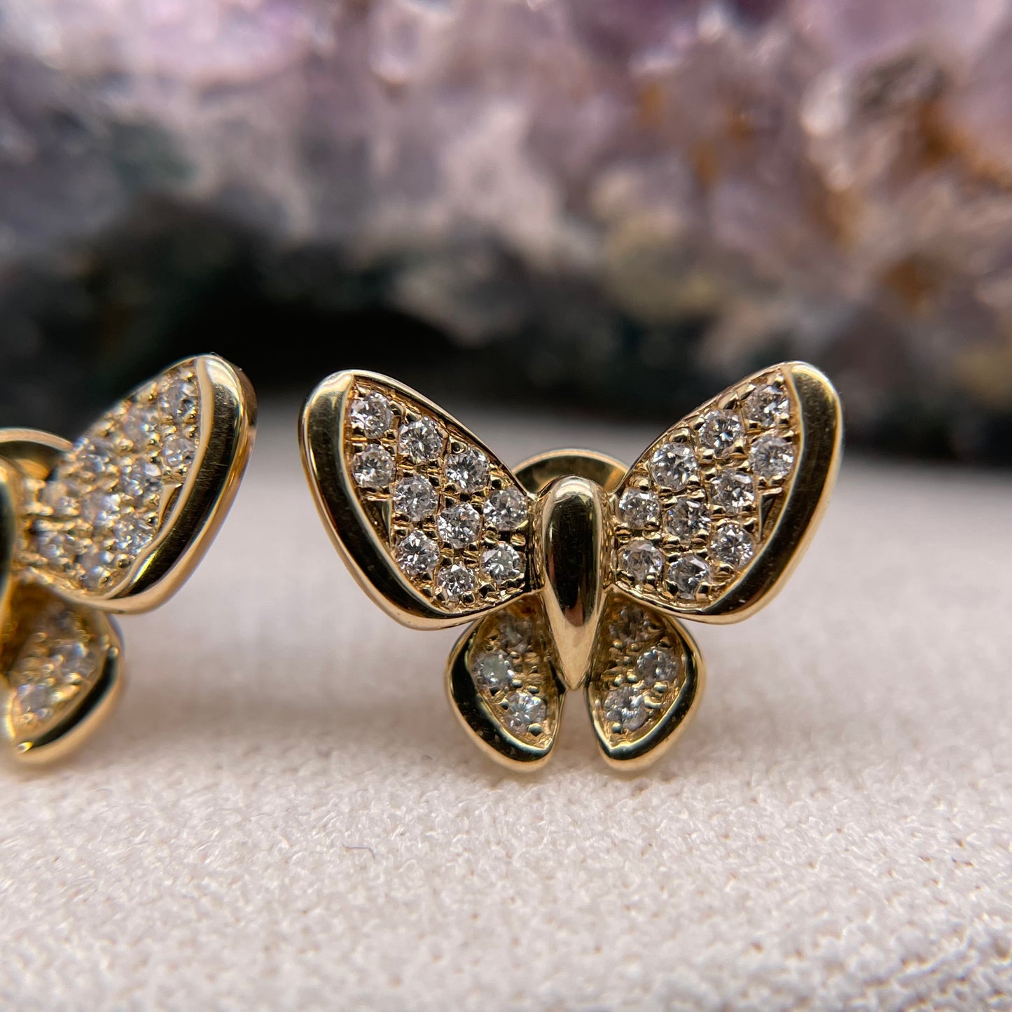14K Gold Butterfly Earrings with Diamond