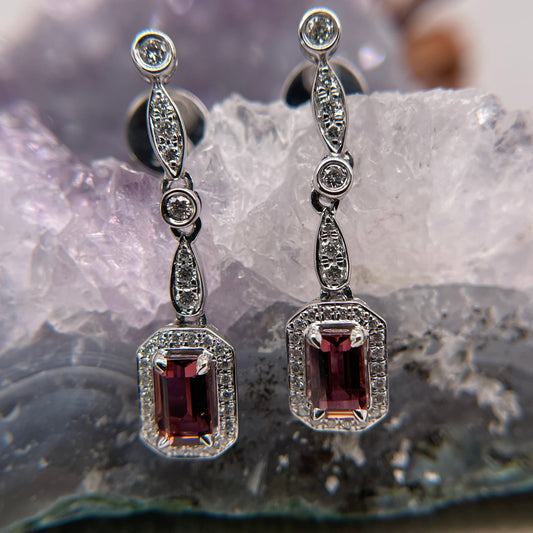 14K White Gold Pink Sapphire Earrings with Diamond