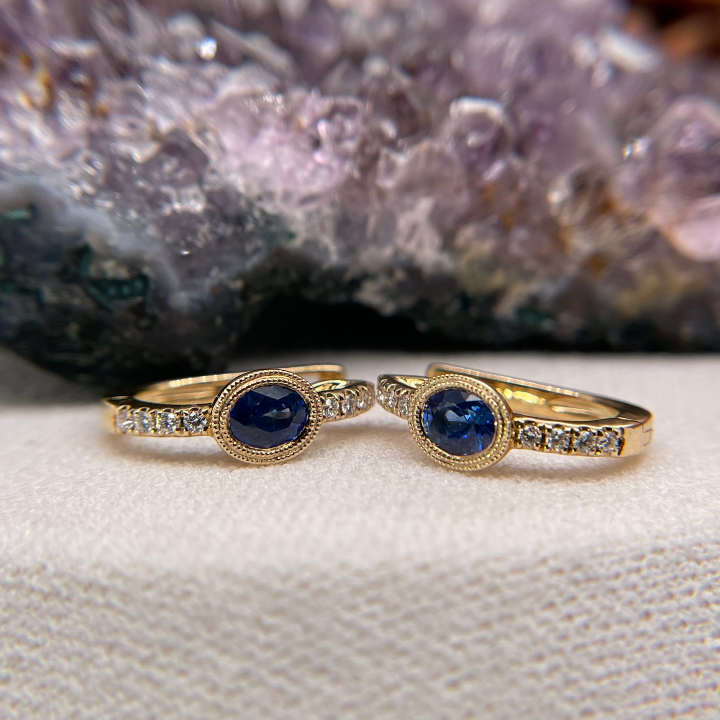 14K Gold Blue Sapphire Earrings with Diamond