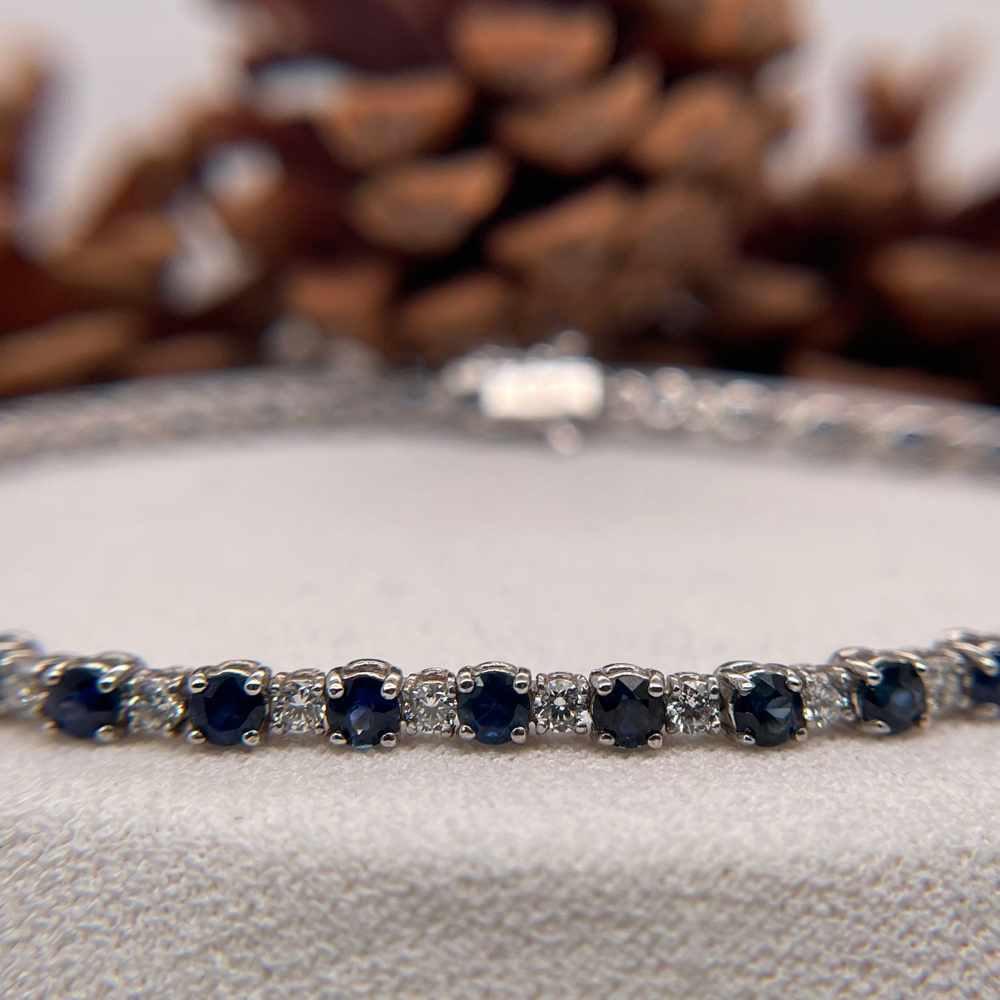 14K White Gold Tennis 2.65CT Blue Sapphire Bracelet with 1.95CT Diamond