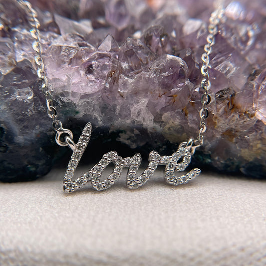 14K White Gold Diamond Love Pendant