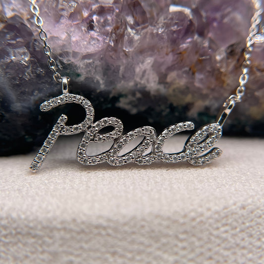14K White Gold Diamond Peace Pendant