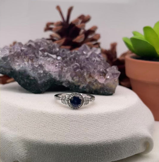 14K White Gold Sapphire Ring with Diamond